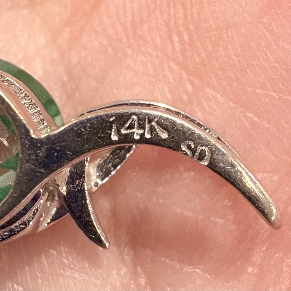 Vintage 14K Green Spinel Pendant: White Gold Crescent Abstract Slider Piece - Picture 14 of 14